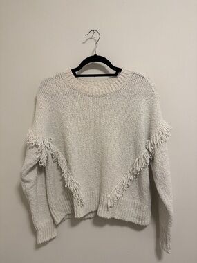 Madewell Cream Fringe Crewneck Sweater